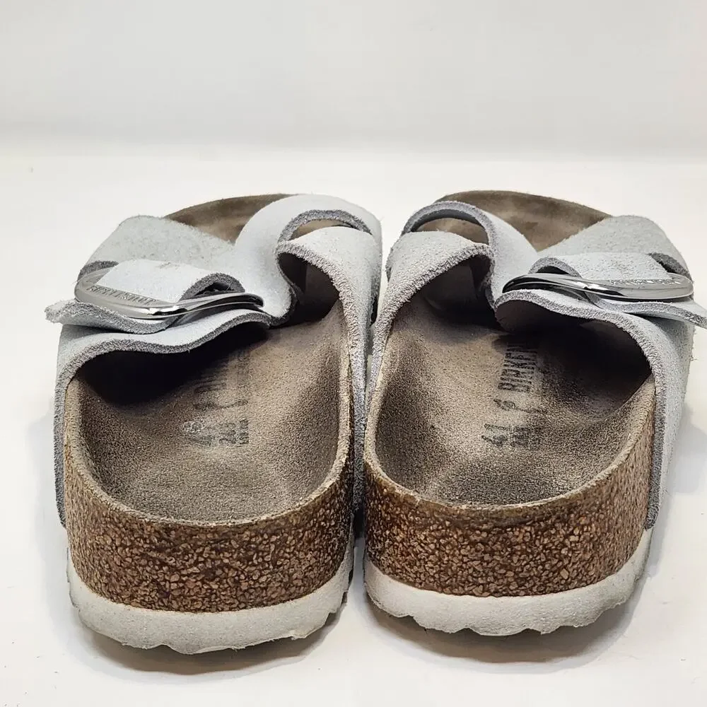 Birkenstock Siena Big Buckle Sandal Crossed Strap White Metallic Suede Size 41 - Picture 7 of 9